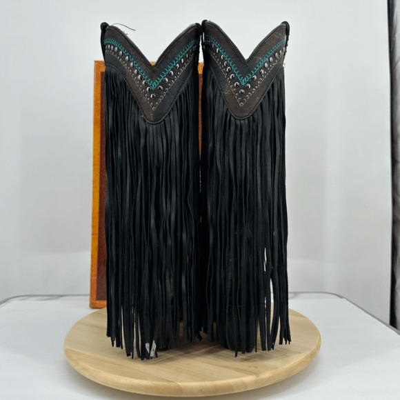 Corral Womens 7 Embroidery Crystals Lamb Fringe Tall Boots C4078 Cowgirl Western - Picture 12 of 16